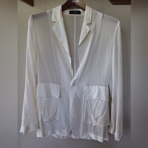 Initial Fashion Womens 100% Silk Semi Sheer Ivory Blazer. Relaxed fit. Size S